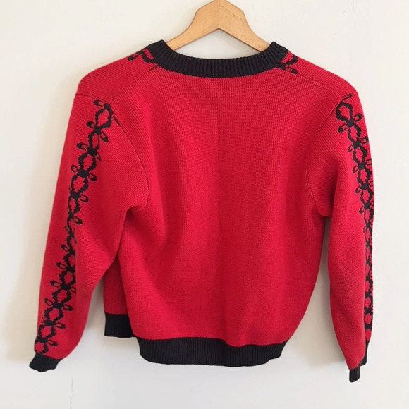 Vintage 90s cotton made in USA red/black chunky knit cardigan sweater sz small - Picture 6 of 8
